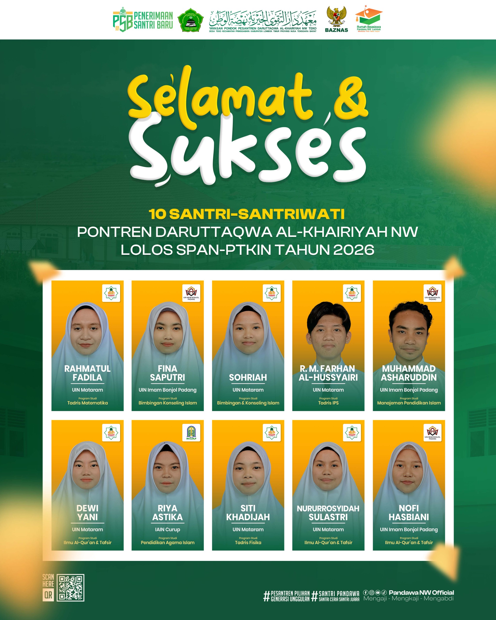 10 Santri Pontren Daruttaqwa Al-Khairiyah NW Teko Lolos SPAN-PTKIN 2026